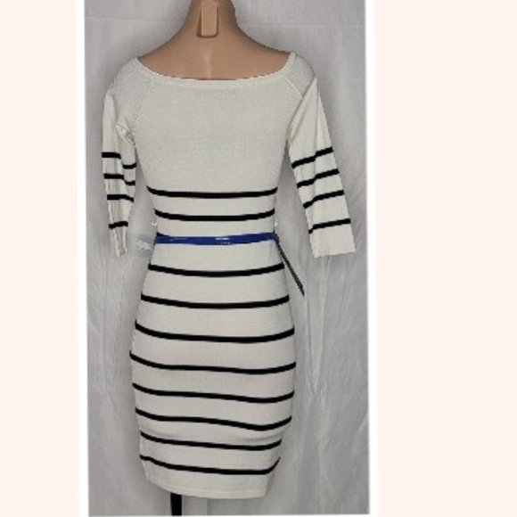 bebe Striped Off Shoulder 3/4 Sleeve Bodycon Mini Dress Size M - Picture 2 of 6